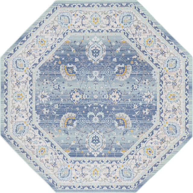 French Blue 7' x 7' Whitney Octagon Area Rug Classic Vintage Distressed Look Traditional Persian Inspired Carpet for Home Decor for Sale at Rug Engine