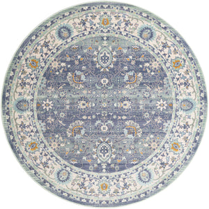 French Blue 7' 1 x 7' 1 Whitney Round Area Rug Classic Vintage Distressed Look Traditional Persian Inspired Carpet for Home Decor for Sale at Rug Engine