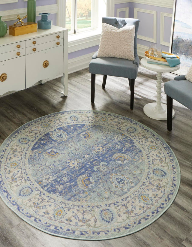 French Blue 7' 1 x 7' 1 Whitney Round Area Rug Classic Vintage Distressed Look Traditional Persian Inspired Carpet for Home Decor for Sale at Rug Engine
