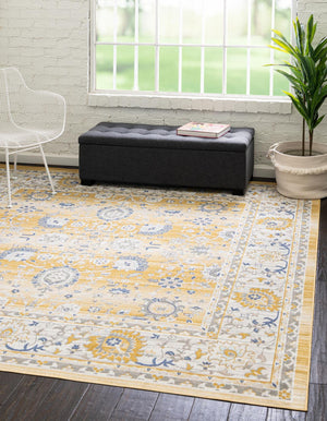 Tuscan Yellow 8' x 8' Whitney Square Area Rug Classic Vintage Distressed Look Traditional Persian Inspired Carpet for Home Decor for Sale at Rug Engine