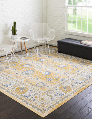 Tuscan Yellow 8' x 8' Whitney Square Area Rug Classic Vintage Distressed Look Traditional Persian Inspired Carpet for Home Decor for Sale at Rug Engine