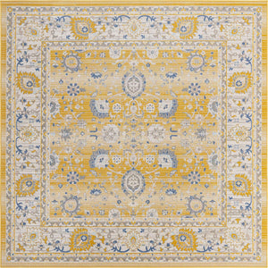 Tuscan Yellow 8' x 8' Whitney Square Area Rug Classic Vintage Distressed Look Traditional Persian Inspired Carpet for Home Decor for Sale at Rug Engine