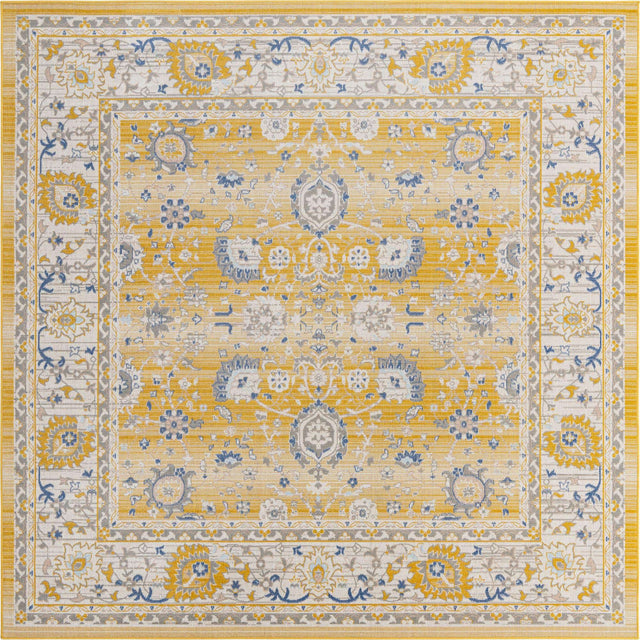 Tuscan Yellow 8' x 8' Whitney Square Area Rug Classic Vintage Distressed Look Traditional Persian Inspired Carpet for Home Decor for Sale at Rug Engine
