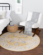 Tuscan Yellow 7' 1 x 7' 1 Whitney Round Area Rug Classic Vintage Distressed Look Traditional Persian Inspired Carpet for Home Decor for Sale at Rug Engine