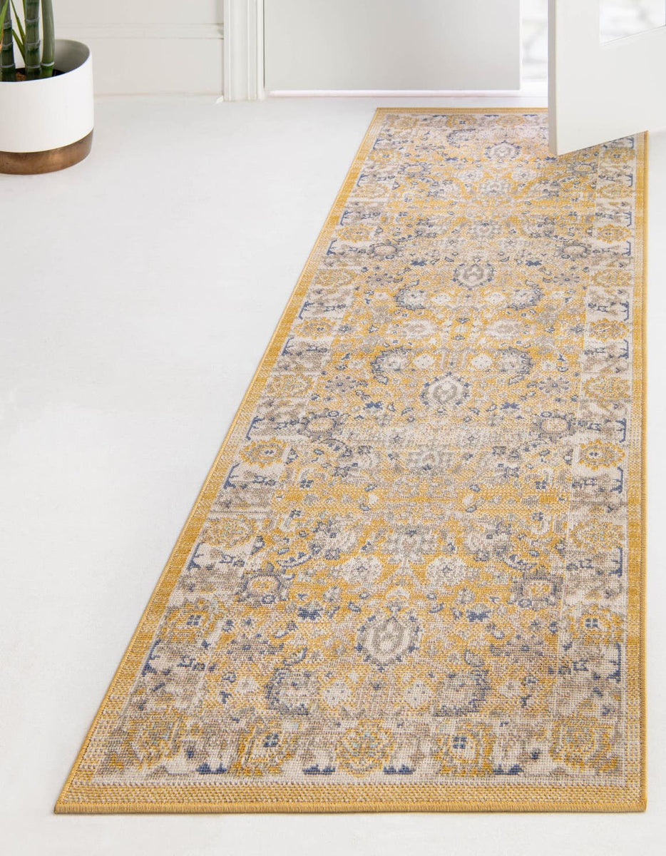 Tuscan Yellow 2' x 6' Whitney Runner Area Rug Classic Vintage Distress ...