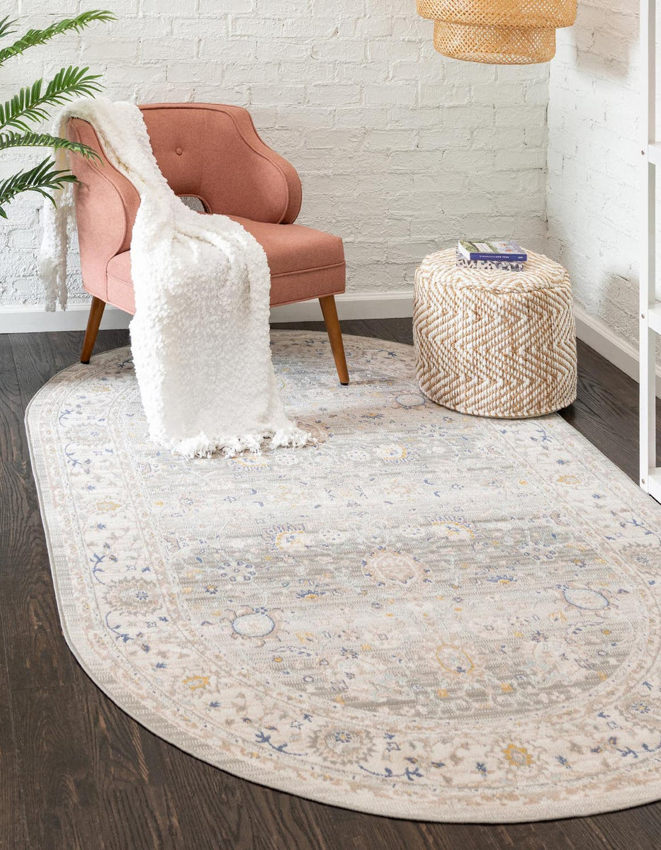 Cloud Gray 7' 10 x 10' Whitney Oval Area Rug Classic Vintage Distresse ...