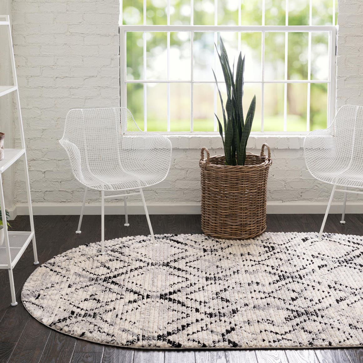 Ivory 4' x 6' Tucson Oval Area Rug 100% Polyester Unique Modern Carpet for Dining Rooms, Living Room, Bedrooms, Office Space for Sale at Rug Engine
