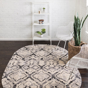 Ivory 4' x 6' Tucson Oval Area Rug 100% Polyester Unique Modern Carpet for Dining Rooms, Living Room, Bedrooms, Office Space for Sale at Rug Engine