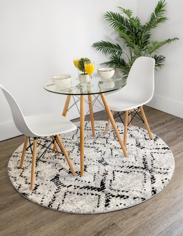 Ivory 5' x 5' Tucson Round Area Rug 100% Polyester Unique Modern Carpet for Dining Rooms, Living Room, Bedrooms, Office Space for Sale at Rug Engine