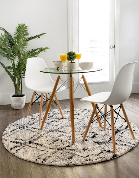 Ivory 3' x 3' Tucson Round Area Rug 100% Polyester Unique Modern Carpet for Dining Rooms, Living Room, Bedrooms, Office Space for Sale at Rug Engine