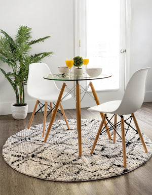 Ivory 7' x 7' Tucson Round Area Rug 100% Polyester Unique Modern Carpet for Dining Rooms, Living Room, Bedrooms, Office Space for Sale at Rug Engine