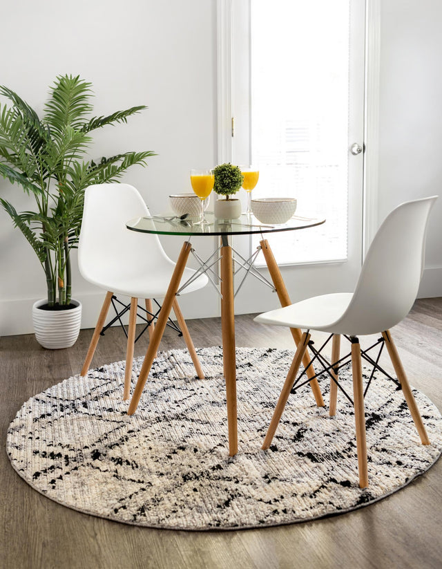 Ivory 7' x 7' Tucson Round Area Rug 100% Polyester Unique Modern Carpet for Dining Rooms, Living Room, Bedrooms, Office Space for Sale at Rug Engine
