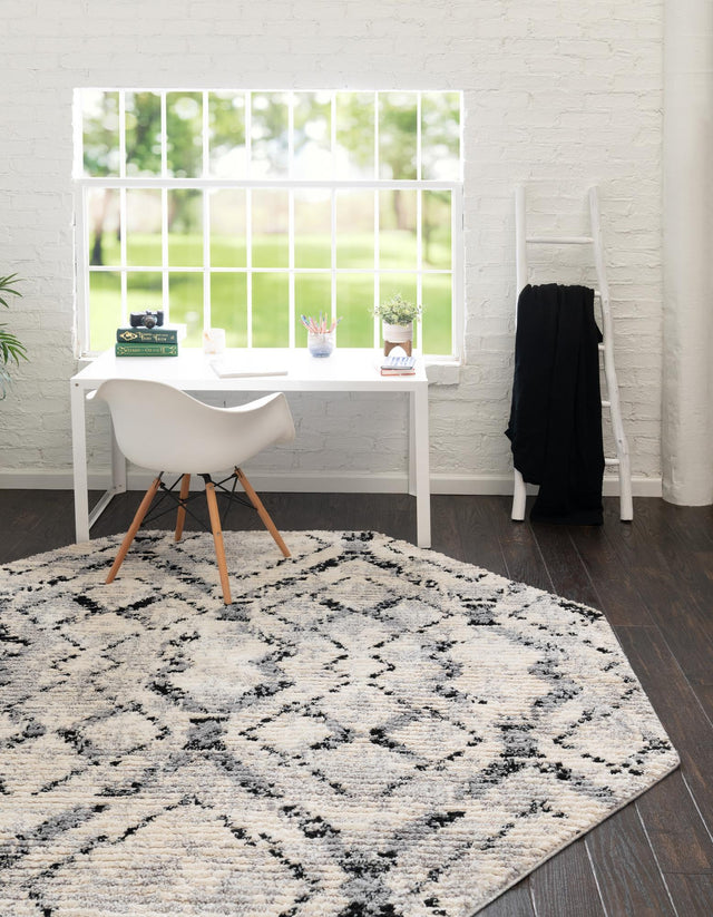 Ivory 7' x 7' Tucson Octagon Area Rug 100% Polyester Unique Modern Carpet for Dining Rooms, Living Room, Bedrooms, Office Space for Sale at Rug Engine