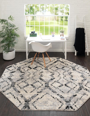Ivory 4' x 4' Tucson Octagon Area Rug 100% Polyester Unique Modern Carpet for Dining Rooms, Living Room, Bedrooms, Office Space for Sale at Rug Engine