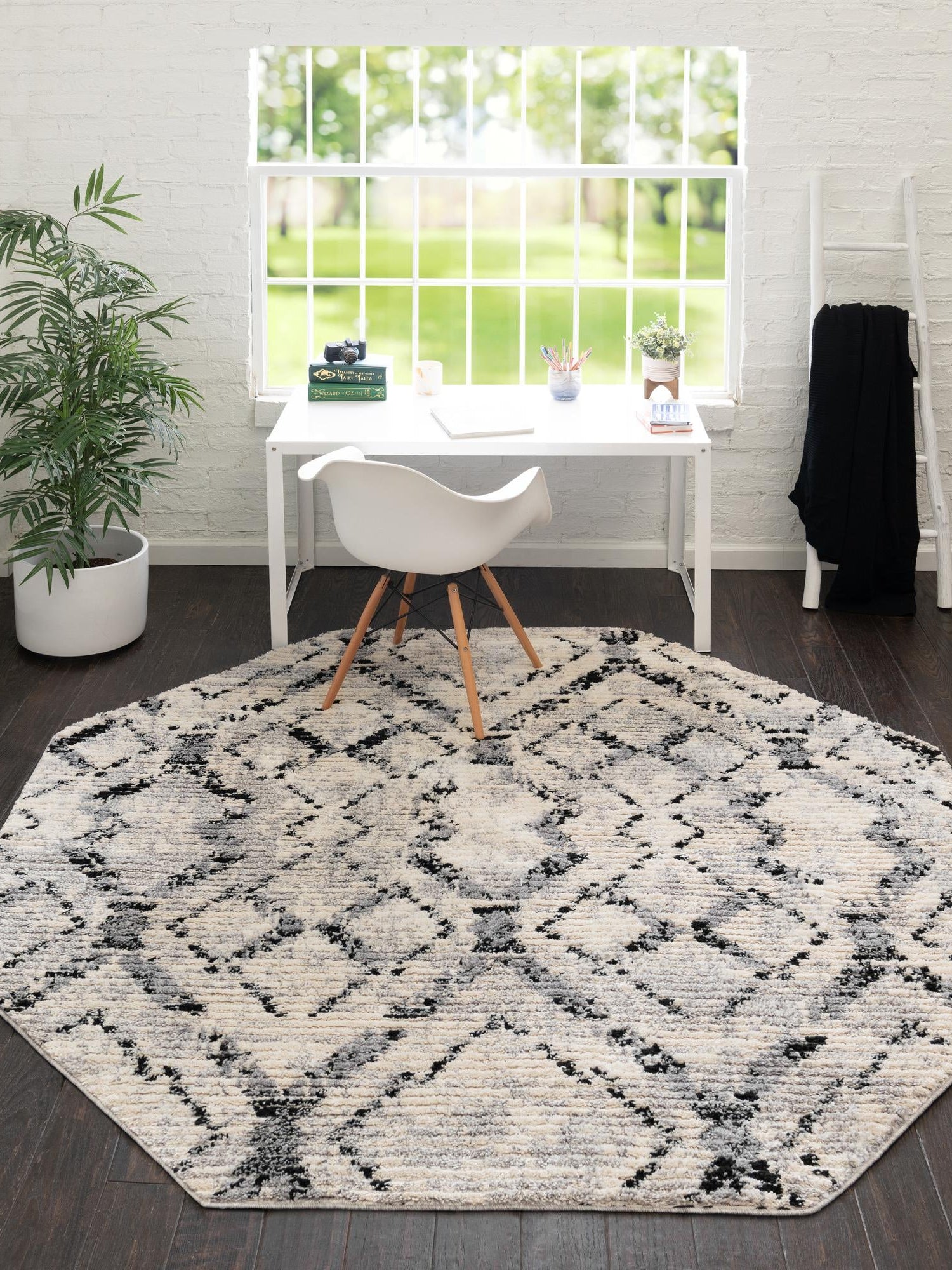 Ivory 7' x 7' Tucson Octagon Area Rug 100% Polyester Unique Modern Carpet for Dining Rooms, Living Room, Bedrooms, Office Space for Sale at Rug Engine