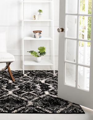 Black 4' x 4' Tucson Square Area Rug 100% Polyester Unique Modern Carpet for Dining Rooms, Living Room, Bedrooms, Office Space for Sale at Rug Engine