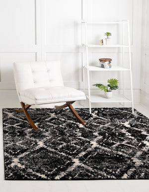 Black 4' x 4' Tucson Square Area Rug 100% Polyester Unique Modern Carpet for Dining Rooms, Living Room, Bedrooms, Office Space for Sale at Rug Engine