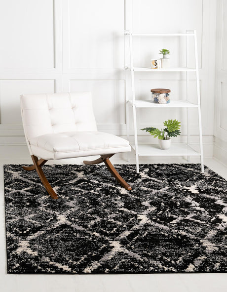 Black 4' x 4' Tucson Square Area Rug 100% Polyester Unique Modern Carpet for Dining Rooms, Living Room, Bedrooms, Office Space for Sale at Rug Engine