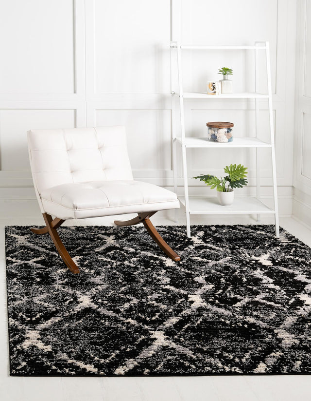 Black 8' x 8' Tucson Square Area Rug 100% Polyester Unique Modern Carpet for Dining Rooms, Living Room, Bedrooms, Office Space for Sale at Rug Engine