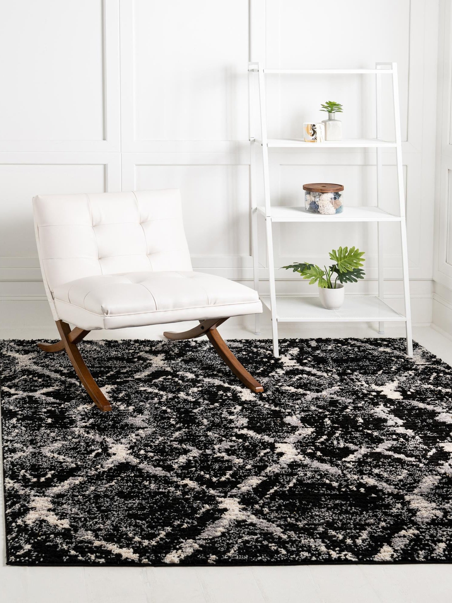 Black 6' x 6' Tucson Square Area Rug 100% Polyester Unique Modern Carpet for Dining Rooms, Living Room, Bedrooms, Office Space for Sale at Rug Engine