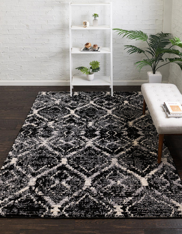 Black 10' x 14' Tucson Rectangle Area Rug 100% Polyester Unique Modern Carpet for Dining Rooms, Living Room, Bedrooms, Office Space for Sale at Rug Engine