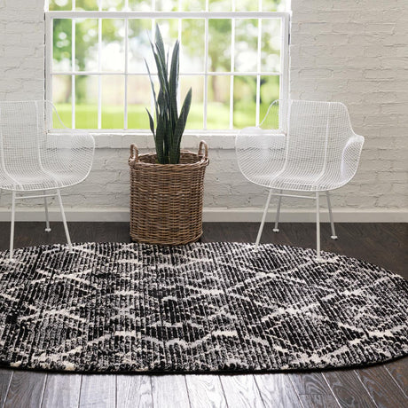 Black 8' x 10' Tucson Oval Area Rug 100% Polyester Unique Modern Carpet for Dining Rooms, Living Room, Bedrooms, Office Space for Sale at Rug Engine