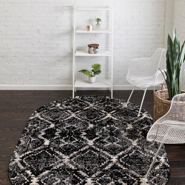 Black 5' x 8' Tucson Oval Area Rug 100% Polyester Unique Modern Carpet for Dining Rooms, Living Room, Bedrooms, Office Space for Sale at Rug Engine