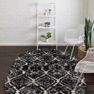 Black 8' x 10' Tucson Oval Area Rug 100% Polyester Unique Modern Carpet for Dining Rooms, Living Room, Bedrooms, Office Space for Sale at Rug Engine