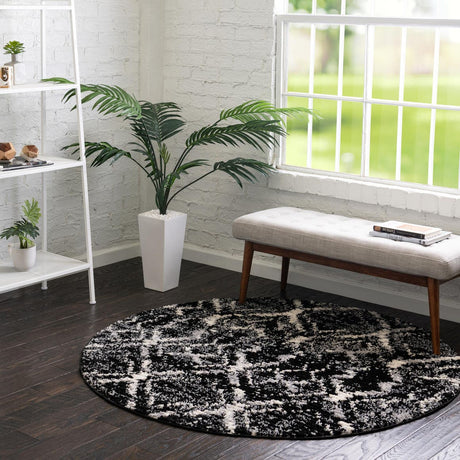 Black 7' x 7' Tucson Round Area Rug 100% Polyester Unique Modern Carpet for Dining Rooms, Living Room, Bedrooms, Office Space for Sale at Rug Engine