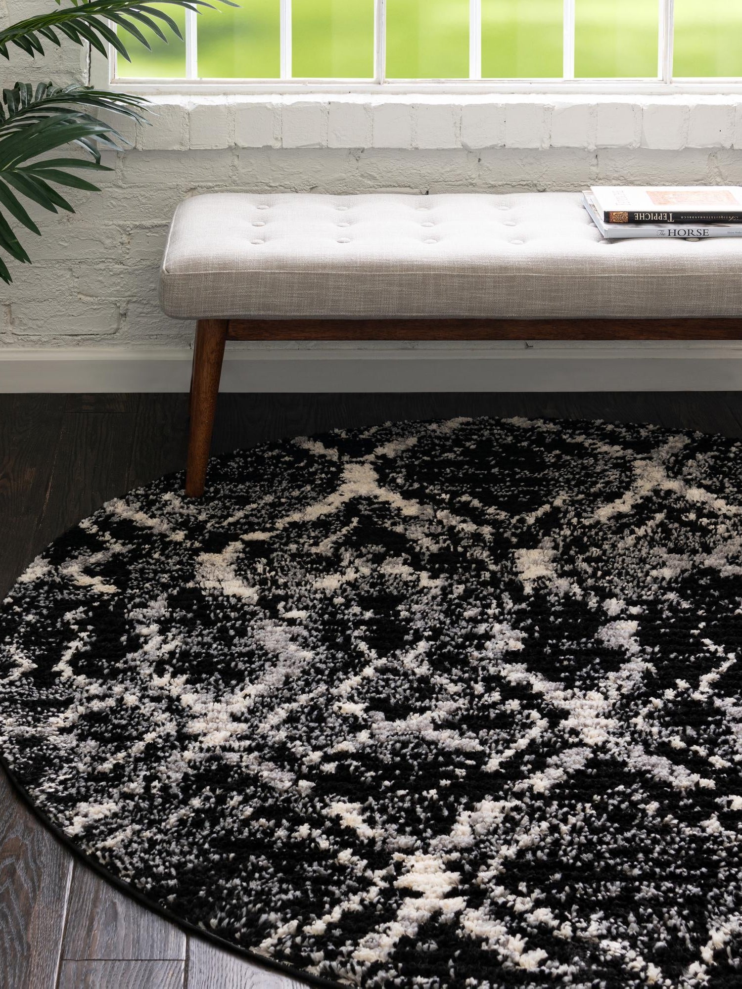 Black 3' x 3' Tucson Round Area Rug 100% Polyester Unique Modern Carpet for Dining Rooms, Living Room, Bedrooms, Office Space for Sale at Rug Engine