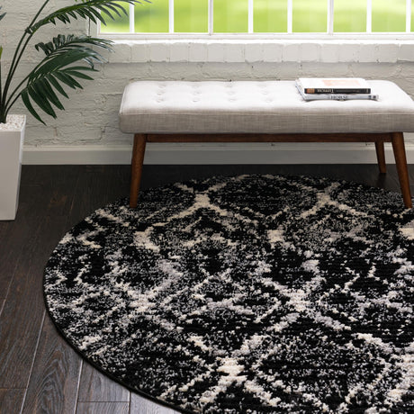Black 3' x 3' Tucson Round Area Rug 100% Polyester Unique Modern Carpet for Dining Rooms, Living Room, Bedrooms, Office Space for Sale at Rug Engine