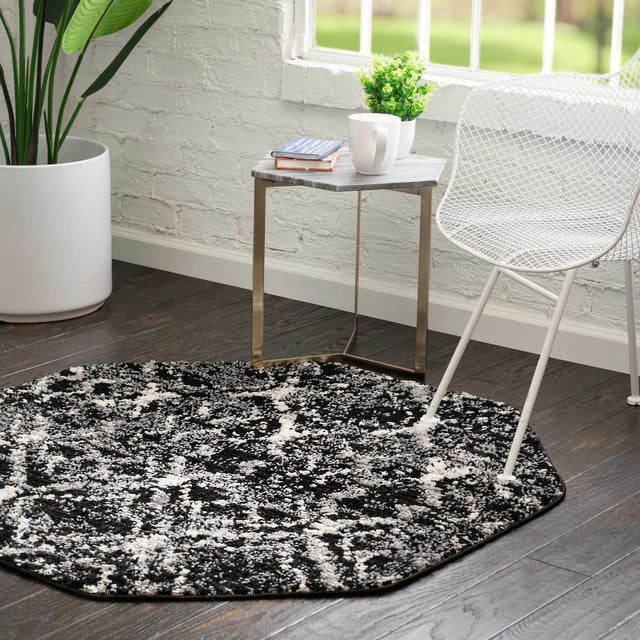 Black 4' x 4' Tucson Octagon Area Rug 100% Polyester Unique Modern Carpet for Dining Rooms, Living Room, Bedrooms, Office Space for Sale at Rug Engine