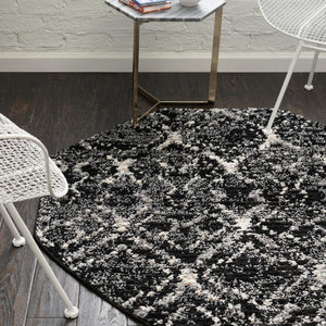 Black 7' x 7' Tucson Octagon Area Rug 100% Polyester Unique Modern Carpet for Dining Rooms, Living Room, Bedrooms, Office Space for Sale at Rug Engine