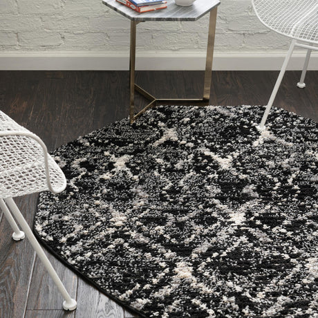 Black 7' x 7' Tucson Octagon Area Rug 100% Polyester Unique Modern Carpet for Dining Rooms, Living Room, Bedrooms, Office Space for Sale at Rug Engine