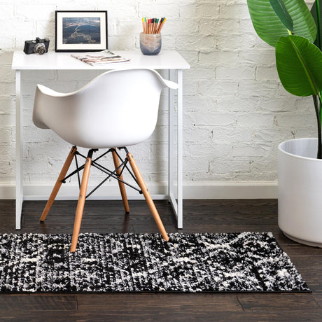 Black 2' 7 x 12' Tucson Runner Area Rug 100% Polyester Unique Modern Carpet for Dining Rooms, Living Room, Bedrooms, Office Space for Sale at Rug Engine