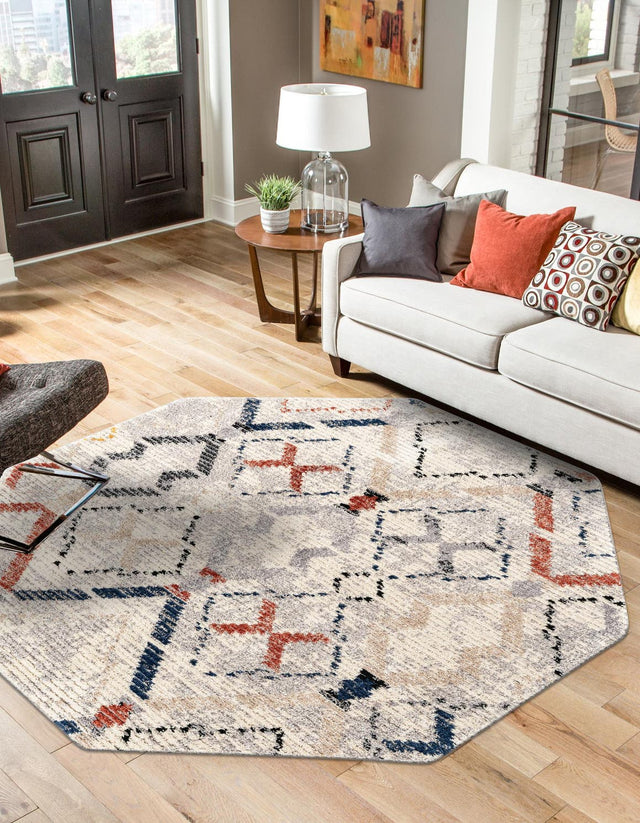 Multicolor 7' x 7' Tucson Octagon Area Rug 100% Polyester Unique Modern Carpet for Dining Rooms, Living Room, Bedrooms, Office Space for Sale at Rug Engine