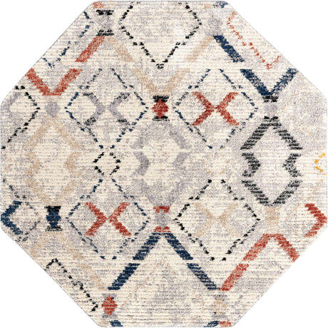 Multicolor 7' x 7' Tucson Octagon Area Rug 100% Polyester Unique Modern Carpet for Dining Rooms, Living Room, Bedrooms, Office Space for Sale at Rug Engine
