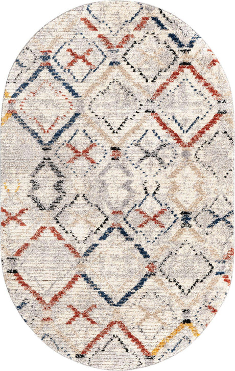 Multicolor 5' x 8' Tucson Oval Area Rug 100% Polyester Unique Modern Carpet for Dining Rooms, Living Room, Bedrooms, Office Space for Sale at Rug Engine