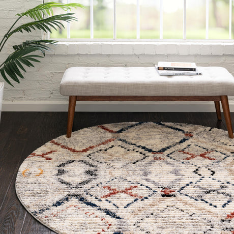 Multicolor 7' x 7' Tucson Round Area Rug 100% Polyester Unique Modern Carpet for Dining Rooms, Living Room, Bedrooms, Office Space for Sale at Rug Engine