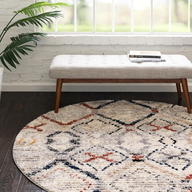Multicolor 7' x 7' Tucson Round Area Rug 100% Polyester Unique Modern Carpet for Dining Rooms, Living Room, Bedrooms, Office Space for Sale at Rug Engine