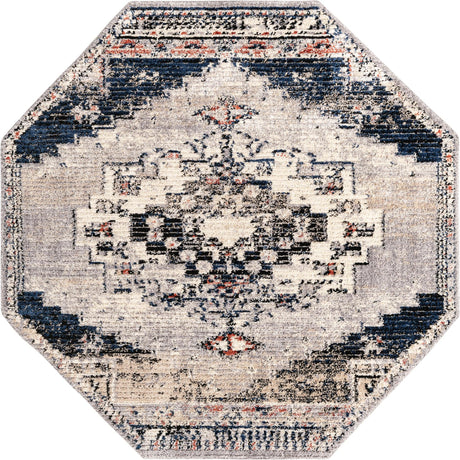 Gray 7' x 7' Tucson Octagon Area Rug 100% Polyester Unique Modern Carpet for Dining Rooms, Living Room, Bedrooms, Office Space for Sale at Rug Engine