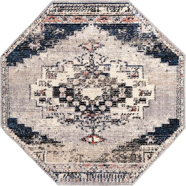 Gray 7' x 7' Tucson Octagon Area Rug 100% Polyester Unique Modern Carpet for Dining Rooms, Living Room, Bedrooms, Office Space for Sale at Rug Engine