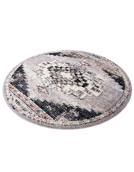 Gray 7' x 7' Tucson Round Area Rug 100% Polyester Unique Modern Carpet for Dining Rooms, Living Room, Bedrooms, Office Space for Sale at Rug Engine
