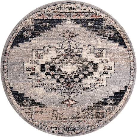 Gray 7' x 7' Tucson Round Area Rug 100% Polyester Unique Modern Carpet for Dining Rooms, Living Room, Bedrooms, Office Space for Sale at Rug Engine