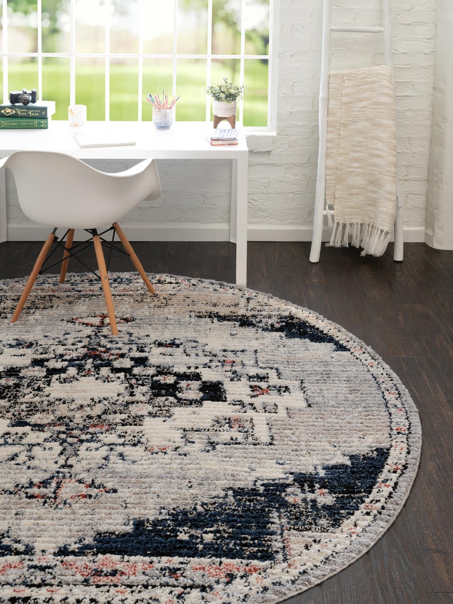 Gray 5' x 5' Tucson Round Area Rug 100% Polyester Unique Modern Carpet for Dining Rooms, Living Room, Bedrooms, Office Space for Sale at Rug Engine