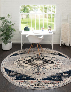 Gray 5' x 5' Tucson Round Area Rug 100% Polyester Unique Modern Carpet for Dining Rooms, Living Room, Bedrooms, Office Space for Sale at Rug Engine