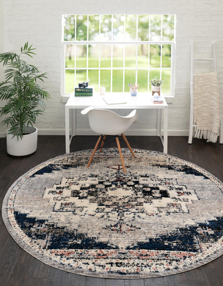 Gray 5' x 5' Tucson Round Area Rug 100% Polyester Unique Modern Carpet for Dining Rooms, Living Room, Bedrooms, Office Space for Sale at Rug Engine