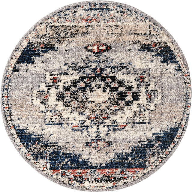 Gray 5' x 5' Tucson Round Area Rug 100% Polyester Unique Modern Carpet for Dining Rooms, Living Room, Bedrooms, Office Space for Sale at Rug Engine