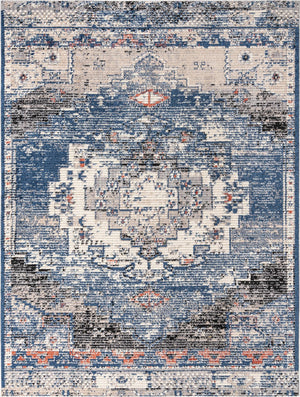 Blue 9' x 12' Tucson Rectangle Area Rug 100% Polyester Unique Modern Carpet for Dining Rooms, Living Room, Bedrooms, Office Space for Sale at Rug Engine