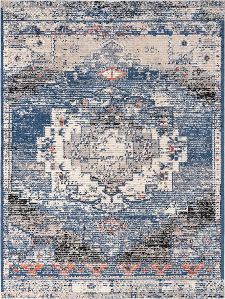 Blue 9' x 12' Tucson Rectangle Area Rug 100% Polyester Unique Modern Carpet for Dining Rooms, Living Room, Bedrooms, Office Space for Sale at Rug Engine